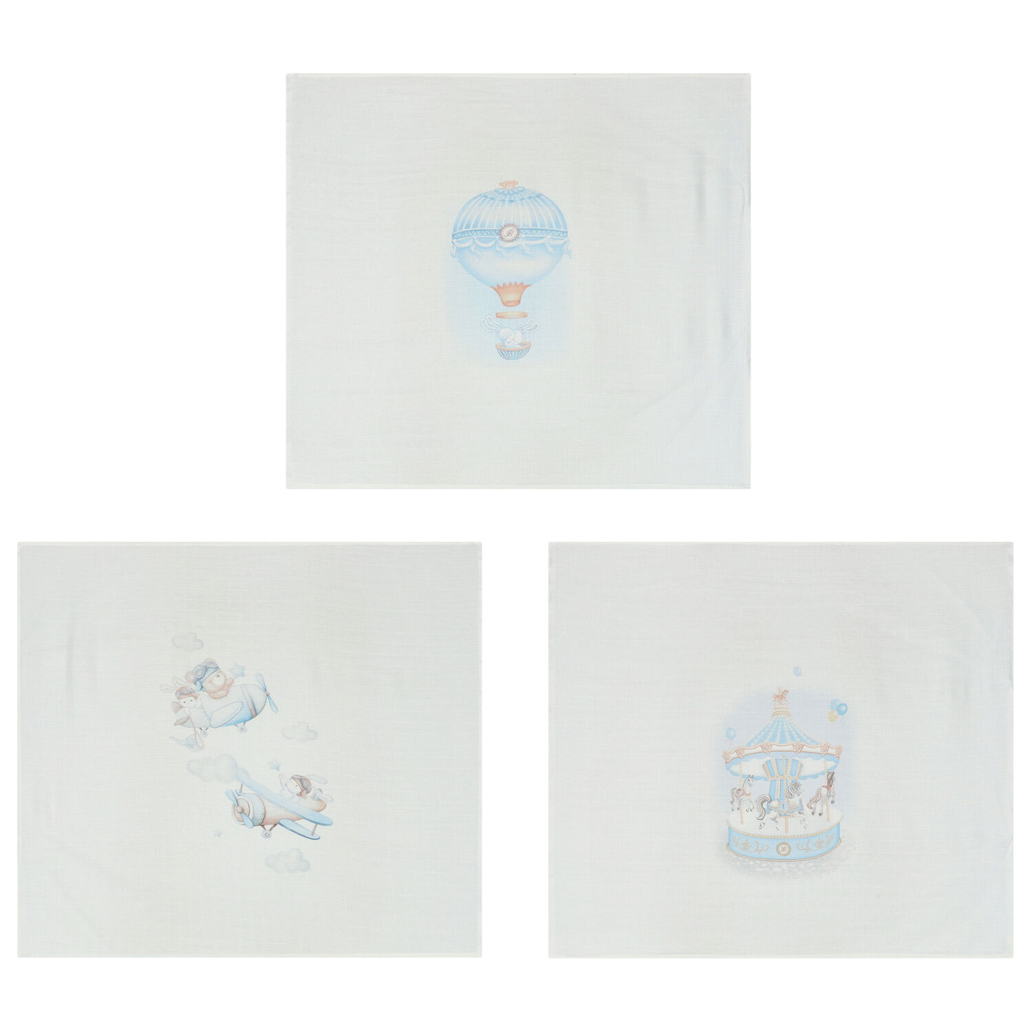 Baby Boys White & Blue Muslin Swaddles (3-Pack), 2, hi-res